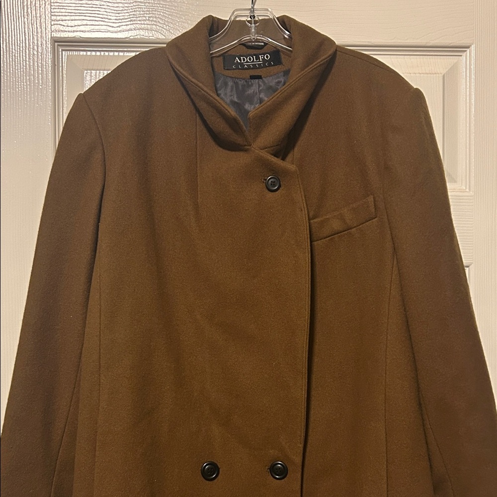 Adolfo Women's Brown Trench Coat 100% Wool. - Picture 4 of 10